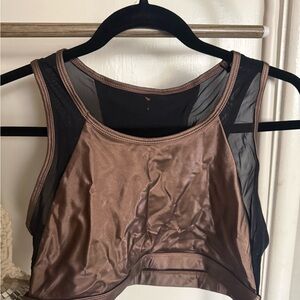 Fabletics Shiny brown Black Mesh Sports Bra